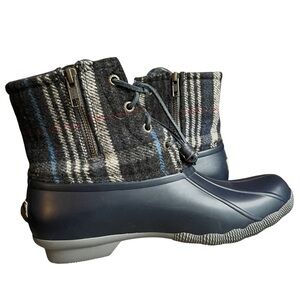 Sperry Saltwater Wool Plaid Duck Winter‎ Boots Women's 8 M Waterproof Snow Blue